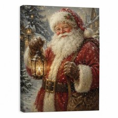 Vintage Santa Claus Canvas Wall Art Christmas Holiday Decor Rustic Santa Print