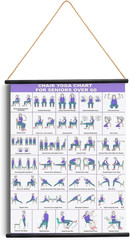 31 Poses Illustrated Fabric Poster Chair Yoga Wall Chart with Hanging Rod & Rope