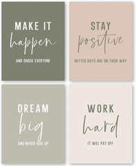 Office Inspirational Wall Art Prints Set of 4, Boho Motivational Make It Happ…