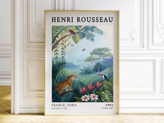 Henri Rousseau Jungle Poster, Exotic Animal Botanical Wall Art Print