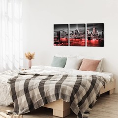 Conipit New York Brooklyn Bridge Canvas Wall Art Black and White Red City Pic…
