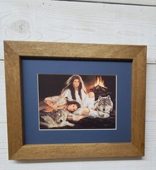 Maija Native American lady and man wolf fire Stained 8×10 framed wall picture