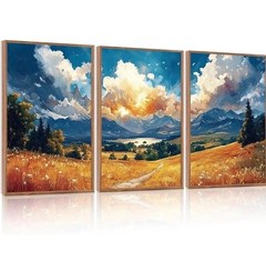 Mountain Wilderness Sunset Framed Canvas Wall Art,Nature Country Scenery Wall De