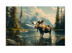Bull Moose Canvas Wall Art,Majestic Wildlife Giclée Print,Cabin Lodge Decor