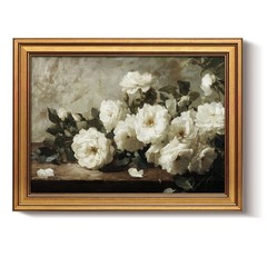 Bzstyleart Vintage Wall Art Decor for Living 16″L x 12″W, White Rosebush