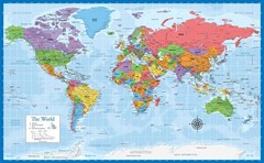 Laminated World Map Poster – Wall Chart of Earth – 18″ x x 29″, Blue