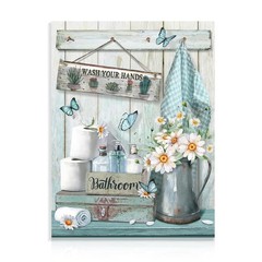 Farmhouse Bathroom Decor Wall Art Rustic Teal Flower and Butterfly Pictures W…