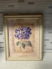 Home Interiors and Gifts Framed Hydrangea Floral Print Vintage Purple Green