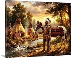 Native American Indian Chief and his Horse Just Another Day Canvas Wrap