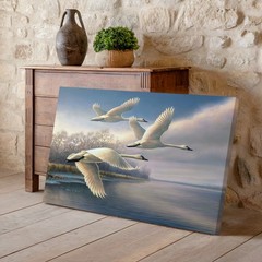 Flying Swans Canvas Wall Art Nature Lake Landscape Wildlife Print Wall Decor
