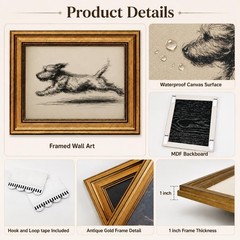 Vintage Gold Framed Running Dog Wall Art Dog Sketch Print Minimalist Zoomies …