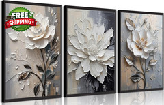 3Pcs Modern Abstract Flower Wall Art Black White Roses Paintings Pictures Wall .