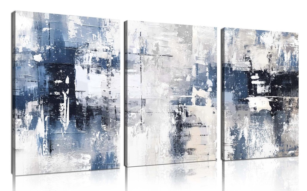 White and Blue Abstract Canvas Wall Art for Bathroom Living Room Bedroom Home…