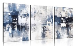 White and Blue Abstract Canvas Wall Art for Bathroom Living Room Bedroom Home…