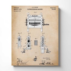 Laundry Room Wall Décor Vintage, Patent Wringing Machine Canvas Print