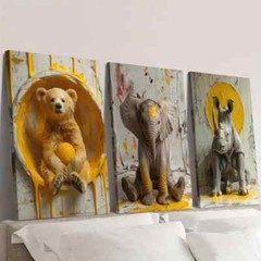 3pcs Wild Animal Posters, Cute Animals Wall Art Canvas Unframed/Framed