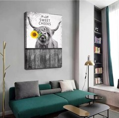 Frameless Highland Cow Bathroom Decor Wall Art Hello Sweet Cow Poster 16″x24″