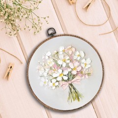 Vintage Pink Bow Floral Bouquet Round Wall Art Framed, White Floral Round Wal…