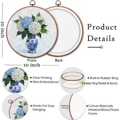 Chinoiserie Spring Floral Framed Round Wall Art,Blue and White Hydrangea Flow…