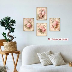 Wall Art Prints Vintage Pink Floral Set of 4 8×10 Inches Shabby Chic Botanical