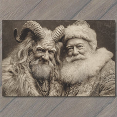 Art Print Krampus Santa Portrait Horned Duo Dark Christmas Vintage Holiday Oddit