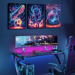 3Pcs Cool Soccer Canvas Wall Art Abstract Soccer Sneakers Posters Prints Pain…