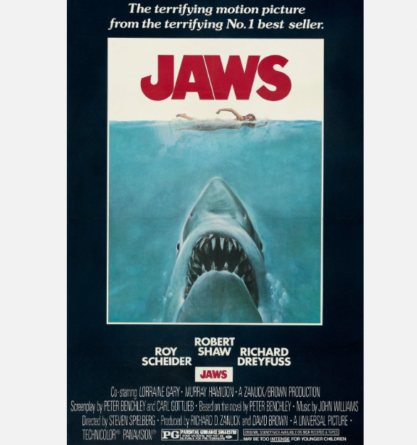 1975 Jaws Movie Poster Martin Brody Quint Great White Shark