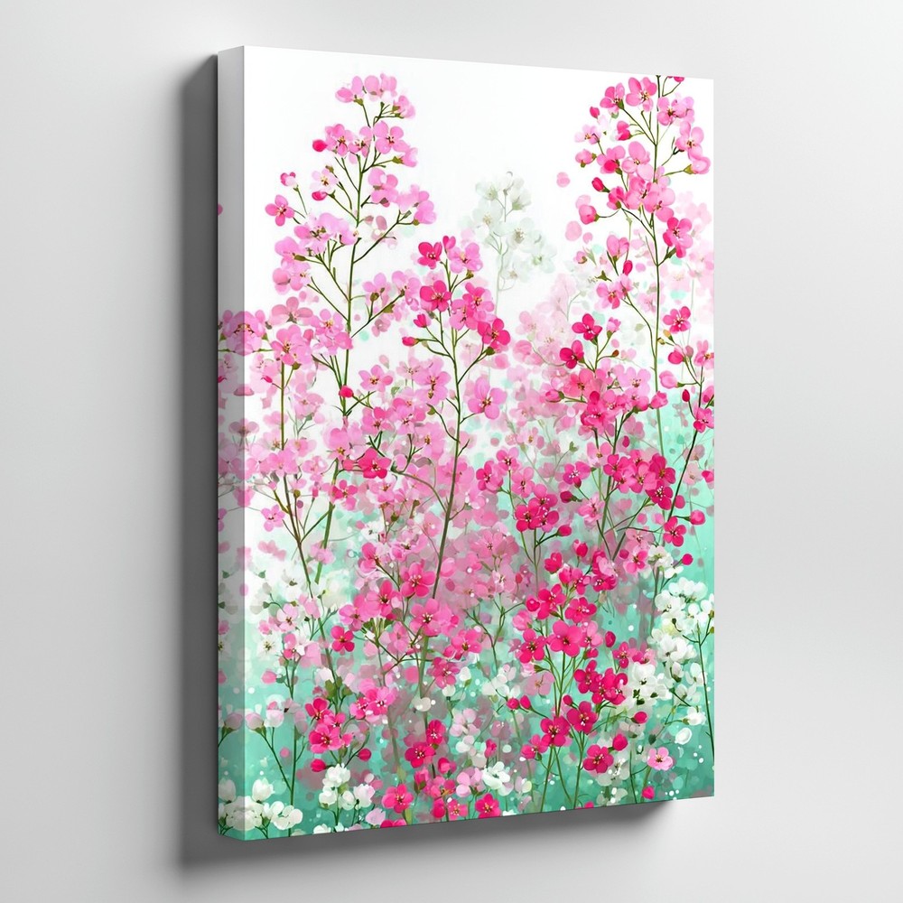 Pink And White Floral Canvas Wall Art Romantic Spring Garden Flowers Decor Print