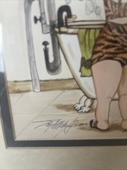 Bathtub Shower Print Joy Alldredge Woman Bathroom Wall Art Gold Framed 11.5 Sq.
