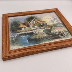 Vintage Andres Orpinas Cottage 1 Garden Swan Scene Framed Print Signed 11.5×9.5