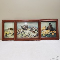 Fruit Still Life Wall Art Set of 3 Framed Farmhouse Kitchen Rustic Vintage Decor