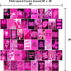 Pink Neon Wall Collage Kit Aesthetic Pictures, Trendy Room Decor for Teen Girls,
