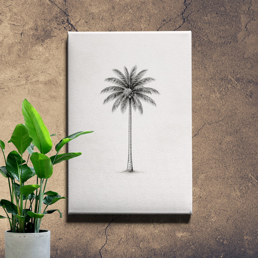 Single palm tree drawing Art Print minimal tropical line illustration