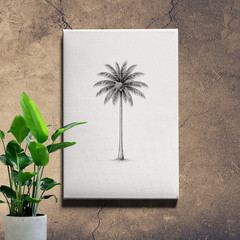 Single palm tree drawing Art Print minimal tropical line illustration