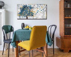 Large Canvas Wall Art Blue Tree Golden Butterflies Picture Abstract Grey Graf…