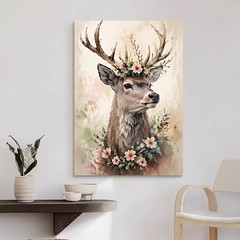 Watercolor Deer Canvas Art, Floral Antlers, Custom Cottage core Gift