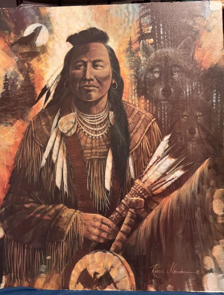 Tenne Morning Native American Print Wall Art, Vertical, Brown/Beige/Black