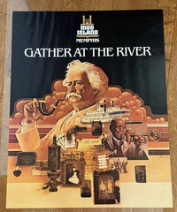 Vintage Mud Island Memphis “Gather At The River” Poster 24×30.5 Americana Twain