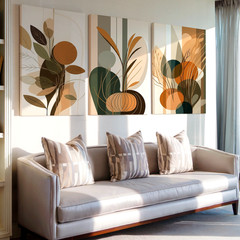 3 Pieces Abstract Botanical Earth Tones Large Wall Art Set for Living Set Of 3
