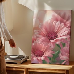 Pink Daisy Flowers Canvas Wall Art Floral Nature Garden Print For Home Decor