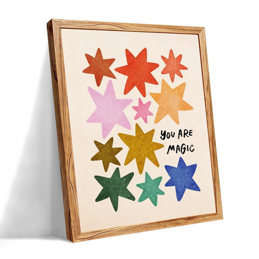 Framed You Are Magic Minimalist Quotes Wall Art 08×10 inch Colorful Cute Star…