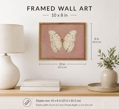 Framed Vintage Butterfly Canvas Wall Art Antique White 10″L x 8″W,