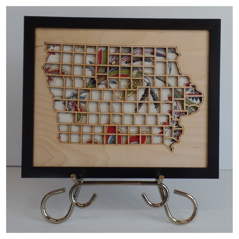 Iowa State Map Wood Laser Cut Wall Art Decor Picture Plastic Frame USA