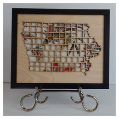 Iowa State Map Wood Laser Cut Wall Art Decor Picture Plastic Frame USA