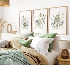 Watercolor Botanical Wall Art Set of 3 Boho Floral Canvas Wall Decor Prints Sage
