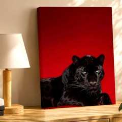 Wall Art Black Panther Portrait Print Red Background Big Cat Animal Home Decor
