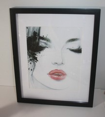 Black Framed Abstract Woman Face Watercolor Print Wall Picture
