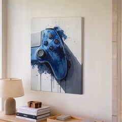 Blue Gamer Pulse Canvas Watercolor Video Game Controller Wall Art What If Joy