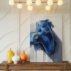 Blue Gamer Pulse Canvas Watercolor Video Game Controller Wall Art What If Joy