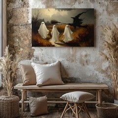 Wall Art Countryside Ghost Walk Canvas Autumn Halloween Scene With Rustic Charm